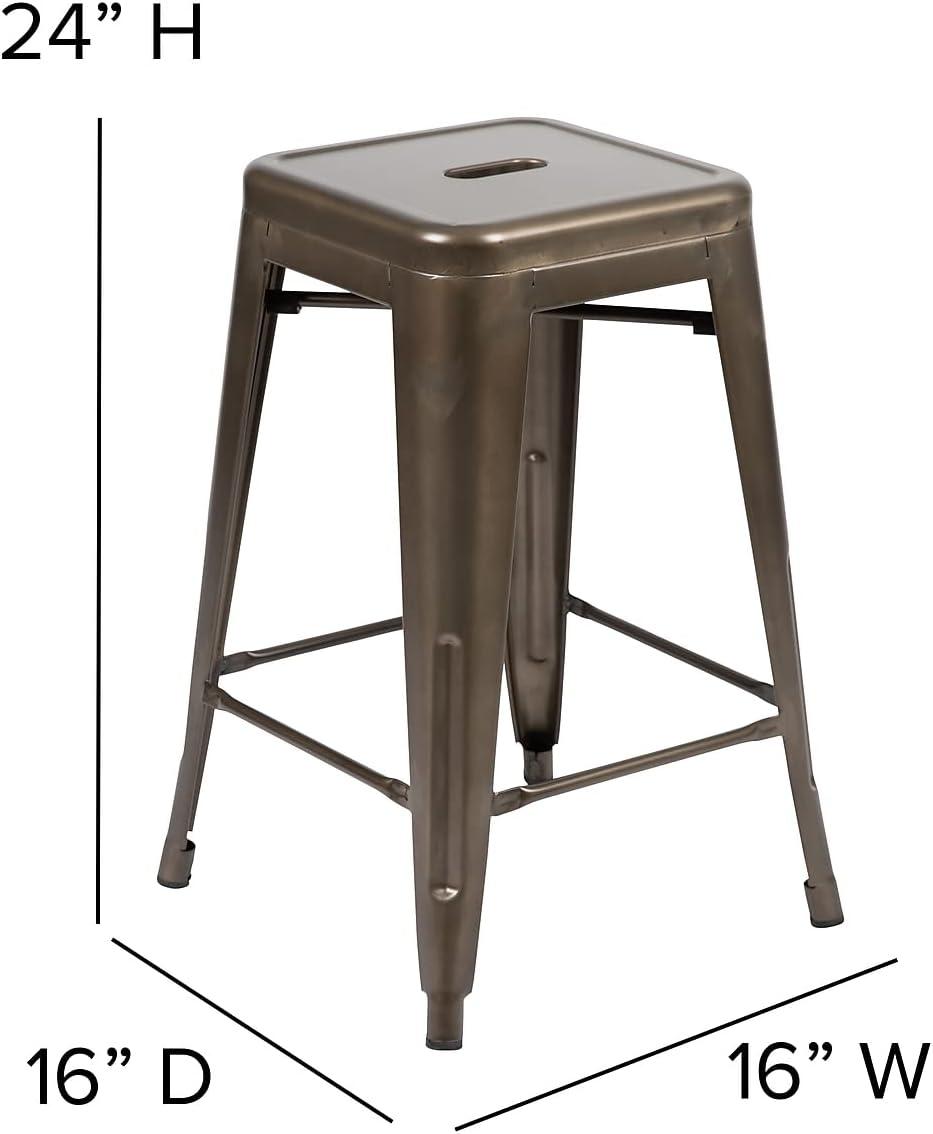 image:imageFlash Furniture Cierra 4 Pack Commercial Indoor Counter Height Stools Gunmetal Galvanized Steel Frame Black AllWeather Poly Resin Seat 24 High Backless