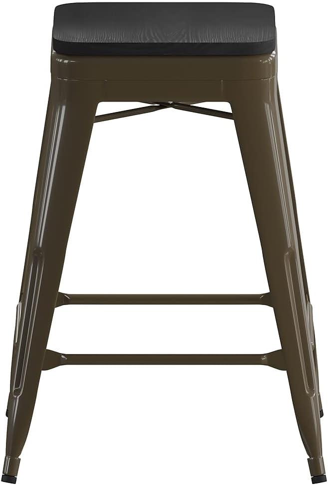 image:imageFlash Furniture Cierra 4 Pack Commercial Indoor Counter Height Stools Gunmetal Galvanized Steel Frame Black AllWeather Poly Resin Seat 24 High Backless