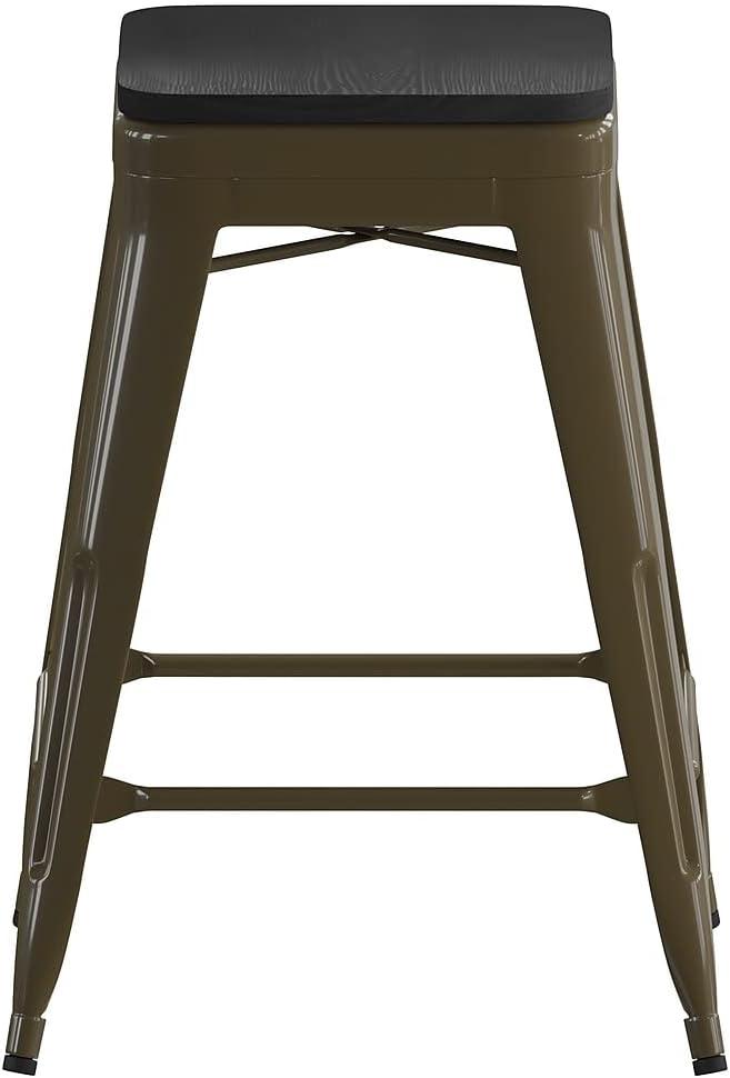 image:imageFlash Furniture Cierra 4 Pack Commercial Indoor Counter Height Stools Gunmetal Galvanized Steel Frame Black AllWeather Poly Resin Seat 24 High Backless