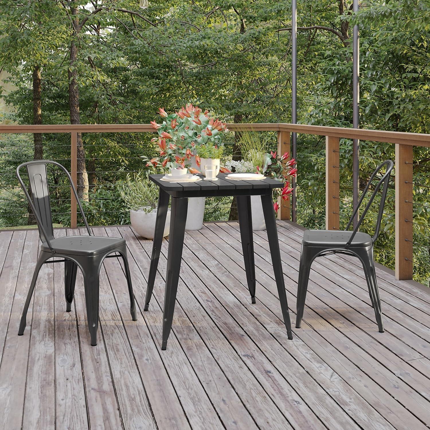 image:imageFlash Furniture Declan Commercial Outdoor Dining Table All Weather Poly Resin Top with Steel Base 2375 Square BrownSilverBlack TopBlack Frame