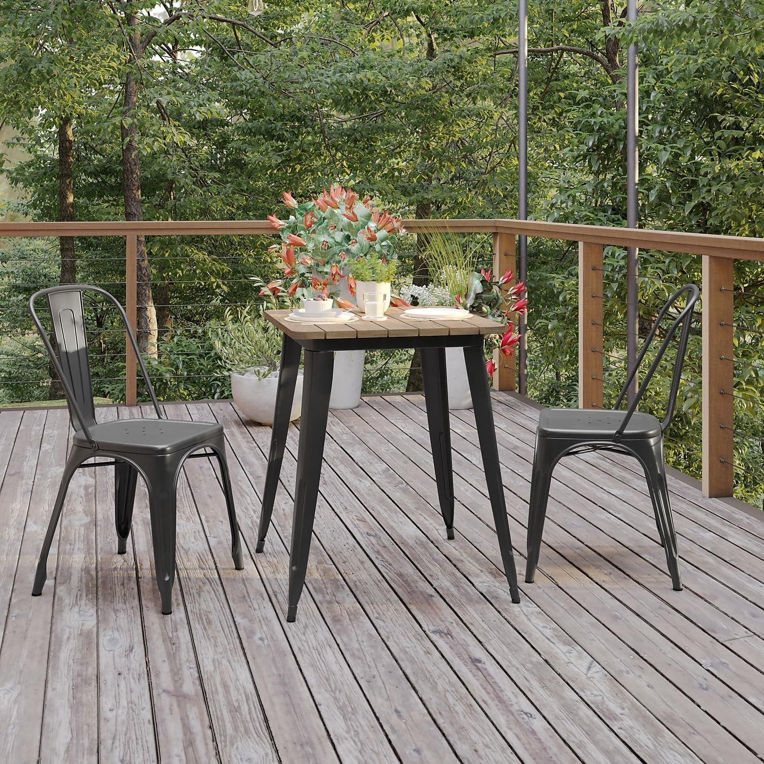 image:imageFlash Furniture Declan Commercial Outdoor Dining Table All Weather Poly Resin Top with Steel Base 2375 Square BrownSilverBrown TopBlack Frame
