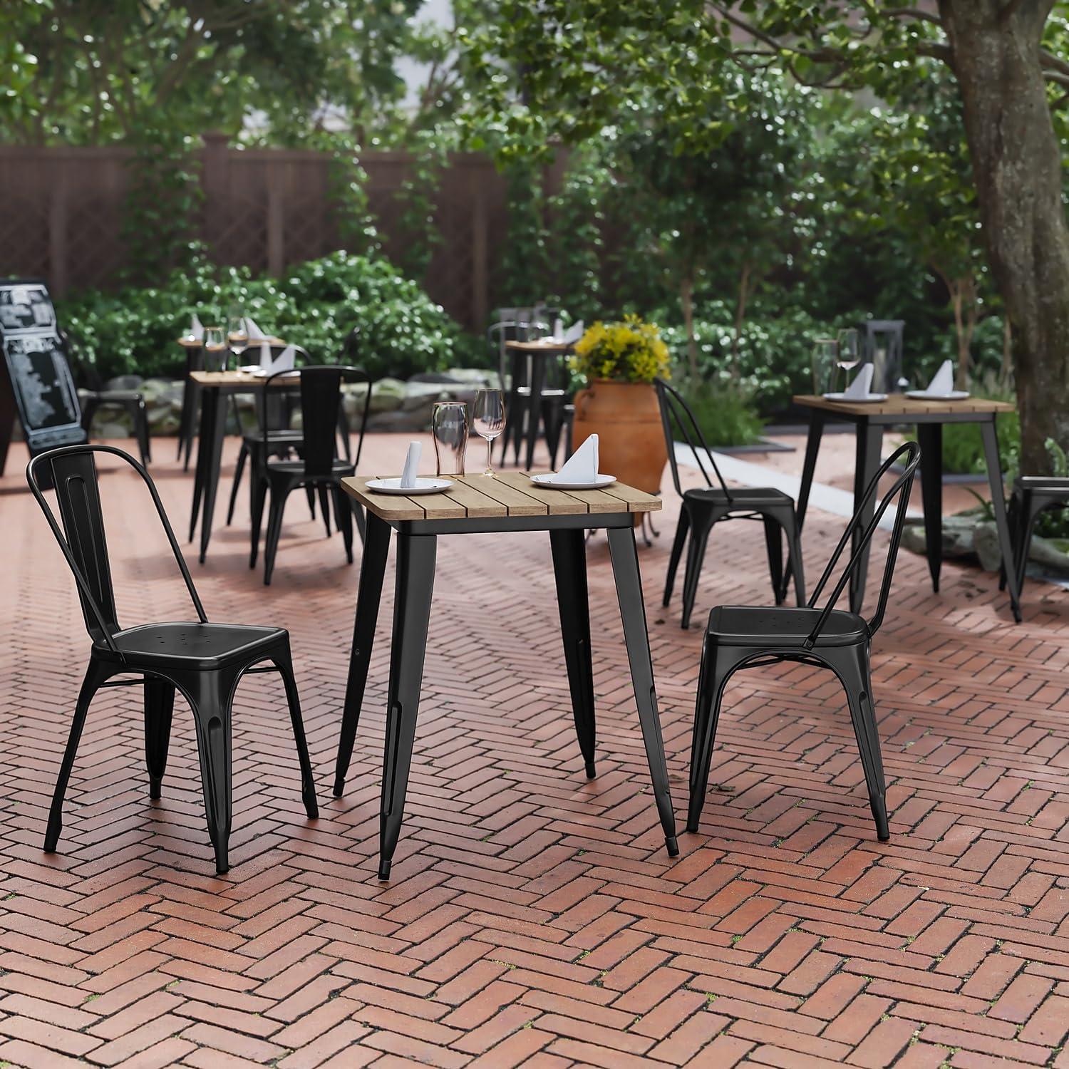 image:imageFlash Furniture Declan Commercial Outdoor Dining Table All Weather Poly Resin Top with Steel Base 2375 Square BrownSilverBrown TopBlack Frame