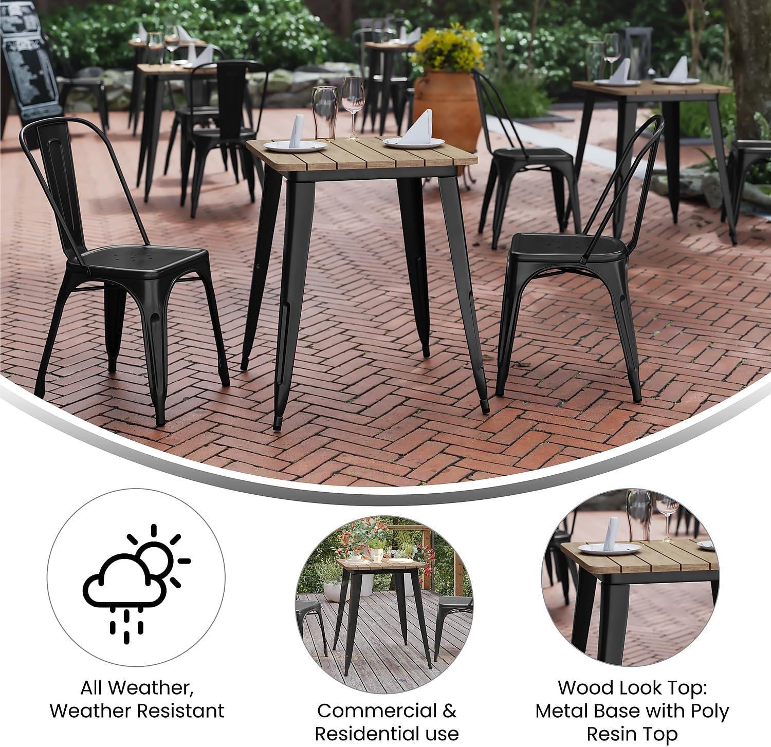 image:imageFlash Furniture Declan Commercial Outdoor Dining Table All Weather Poly Resin Top with Steel Base 2375 Square BrownSilverBrown TopBlack Frame
