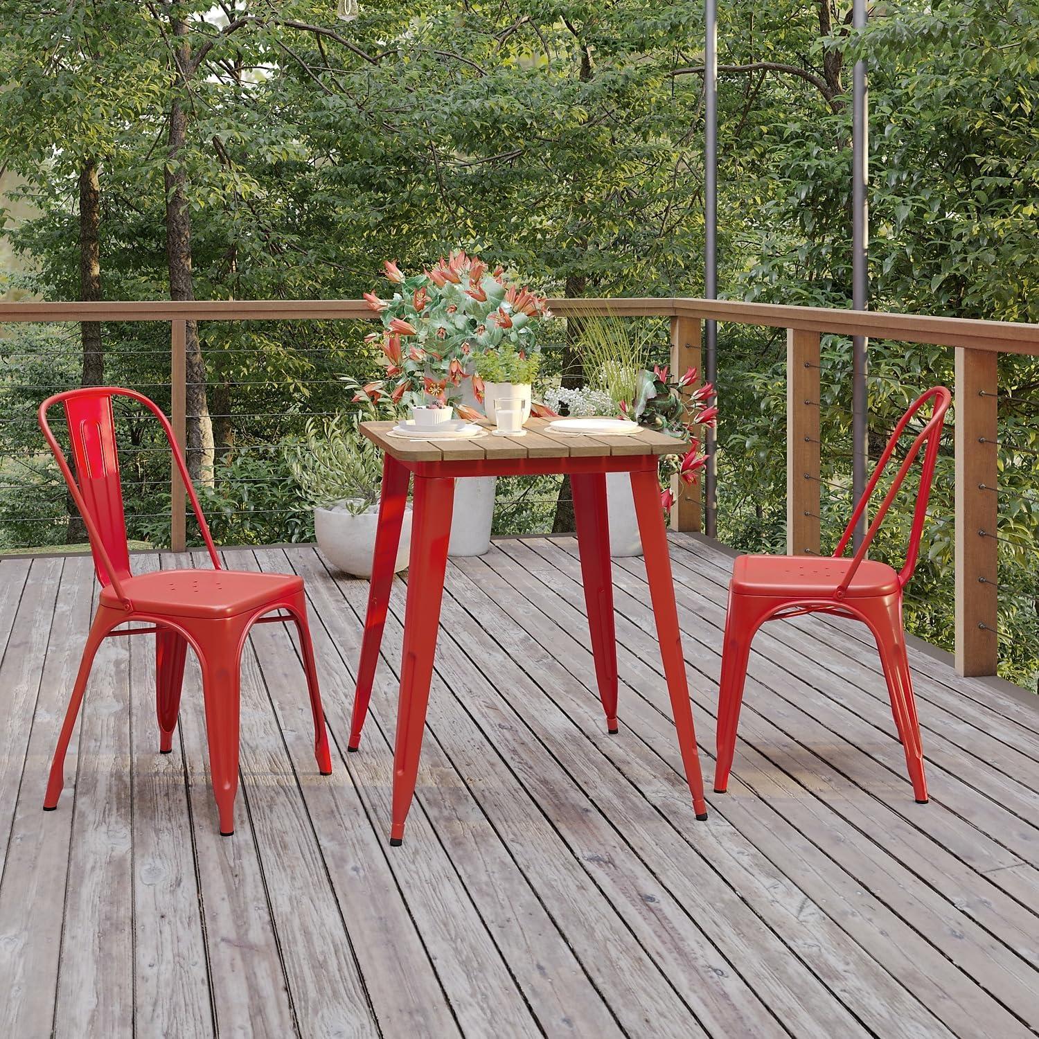 image:imageFlash Furniture Declan Commercial Outdoor Dining Table All Weather Poly Resin Top with Steel Base 2375 Square BrownSilverBrown TopRed Frame