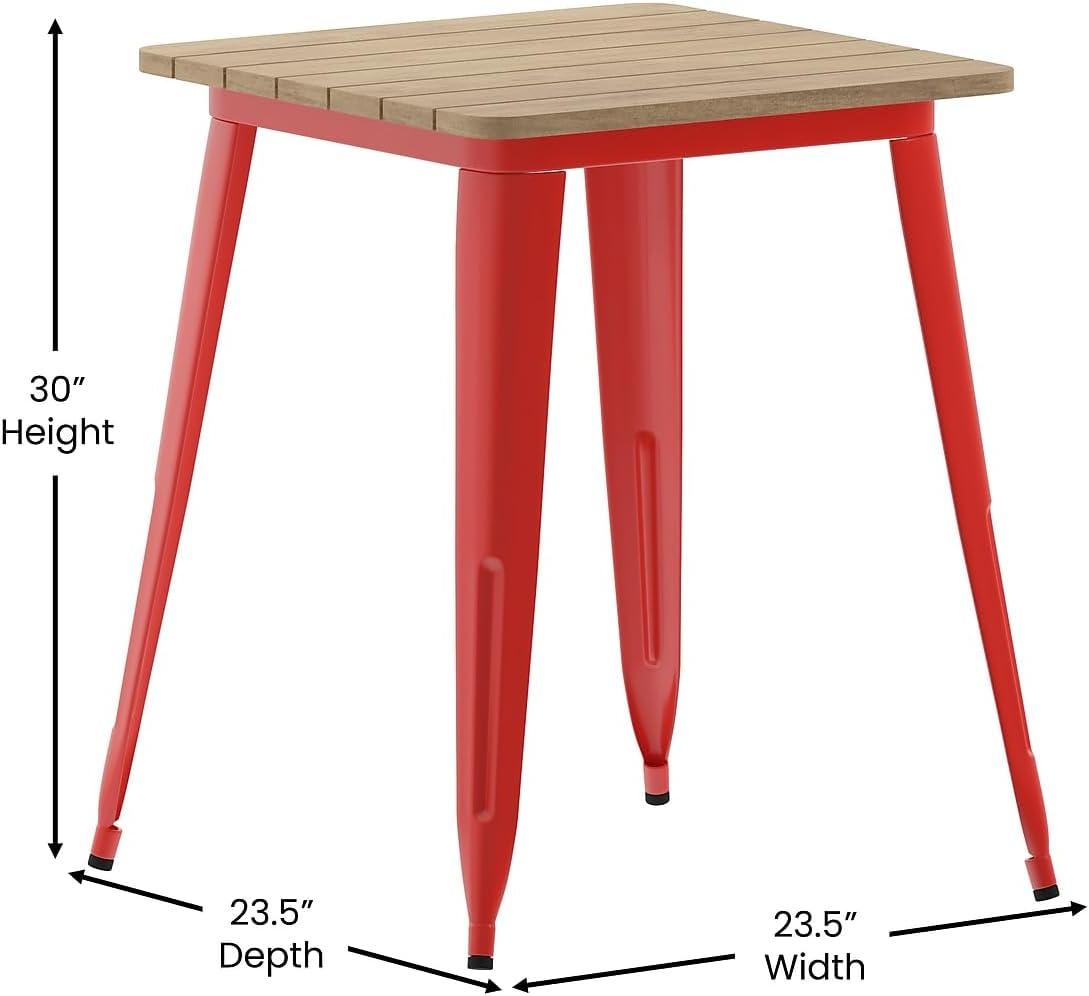 image:imageFlash Furniture Declan Commercial Outdoor Dining Table All Weather Poly Resin Top with Steel Base 2375 Square BrownSilverBrown TopRed Frame