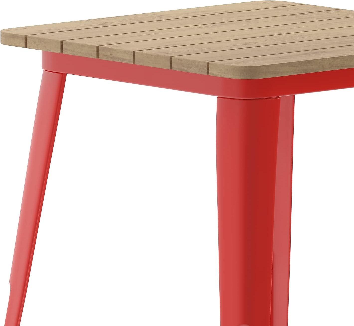 image:imageFlash Furniture Declan Commercial Outdoor Dining Table All Weather Poly Resin Top with Steel Base 2375 Square BrownSilverBrown TopRed Frame