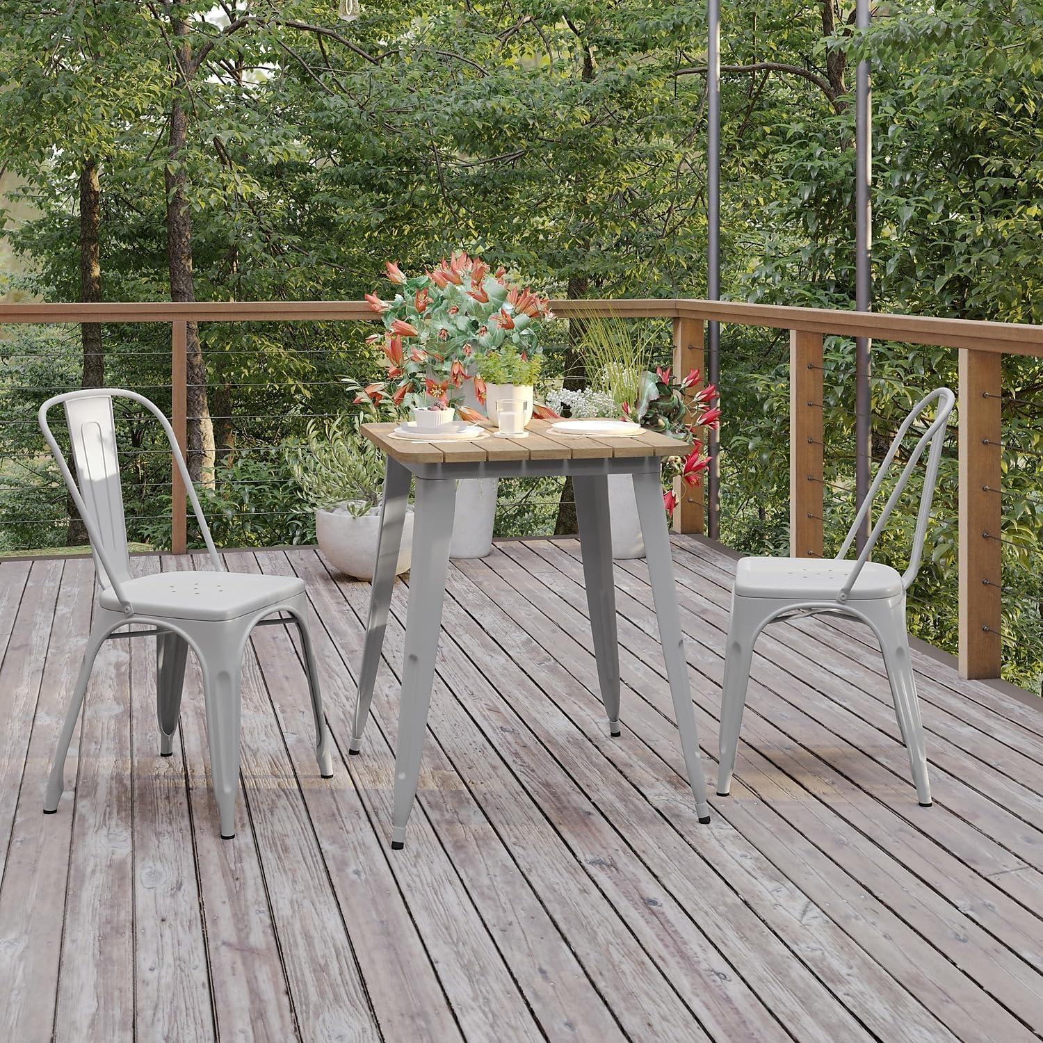 image:imageFlash Furniture Declan Commercial Outdoor Dining Table All Weather Poly Resin Top with Steel Base 2375 Square BrownSilverBrown TopSilver Frame