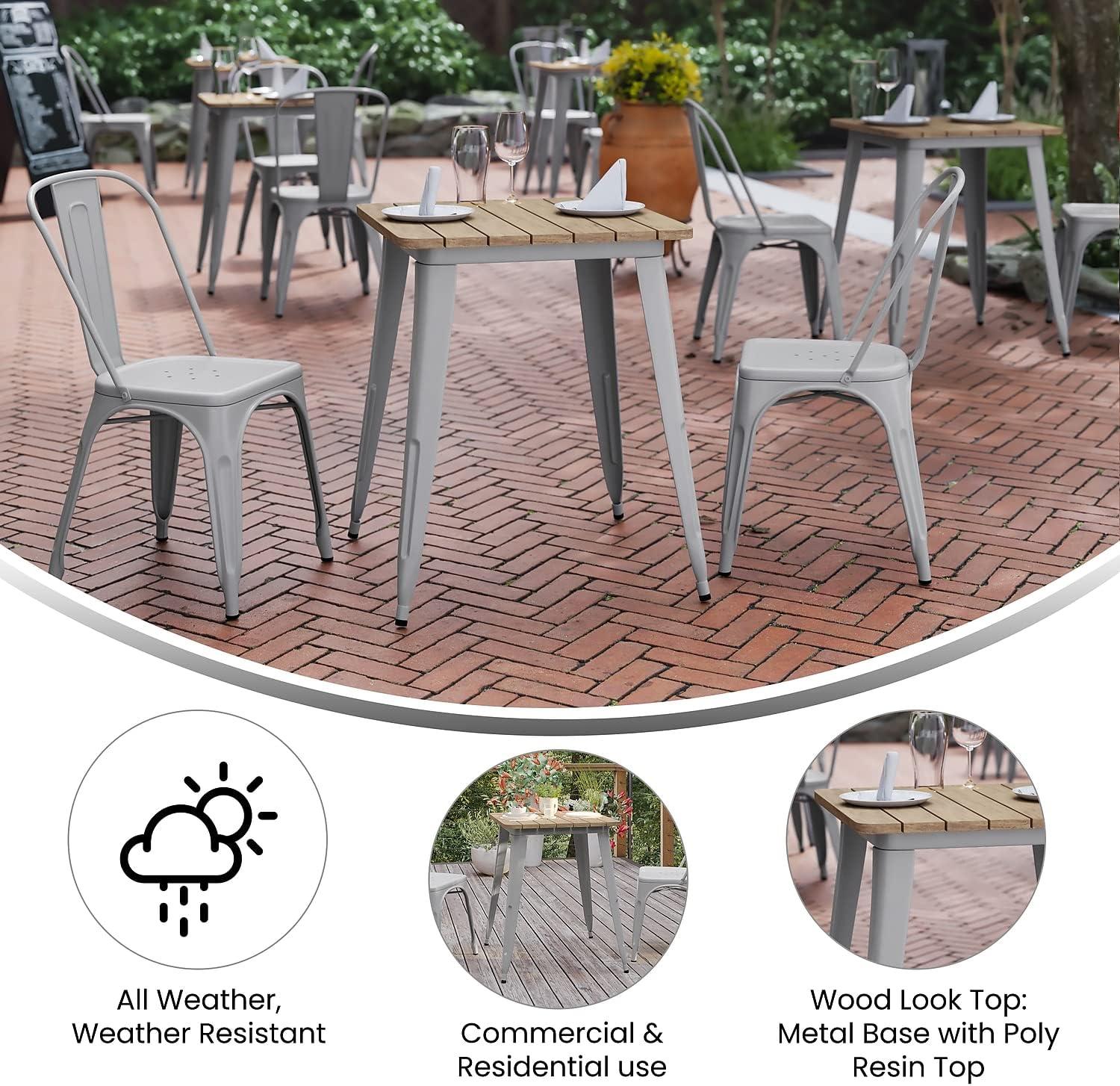 image:imageFlash Furniture Declan Commercial Outdoor Dining Table All Weather Poly Resin Top with Steel Base 2375 Square BrownSilverBrown TopSilver Frame