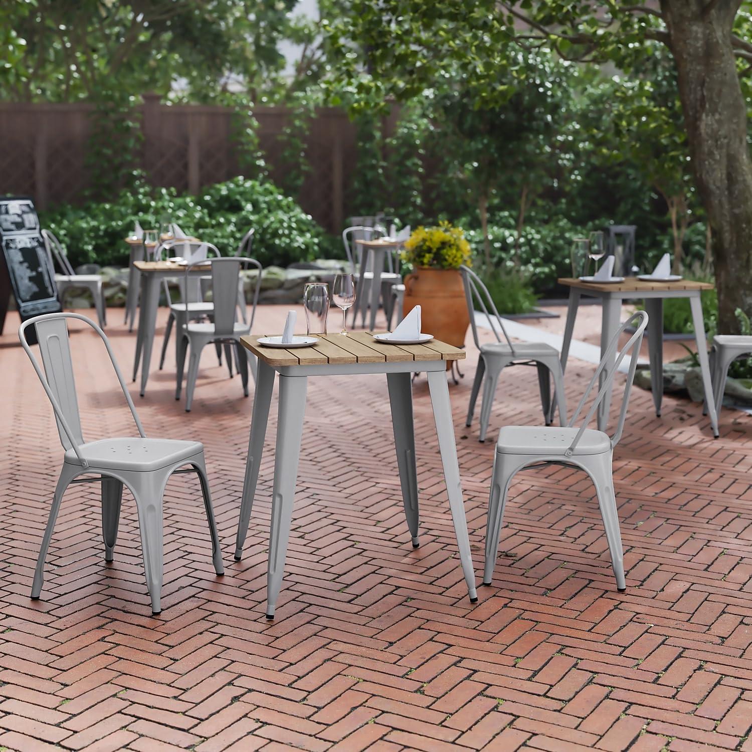 image:imageFlash Furniture Declan Commercial Outdoor Dining Table All Weather Poly Resin Top with Steel Base 2375 Square BrownSilverBrown TopSilver Frame