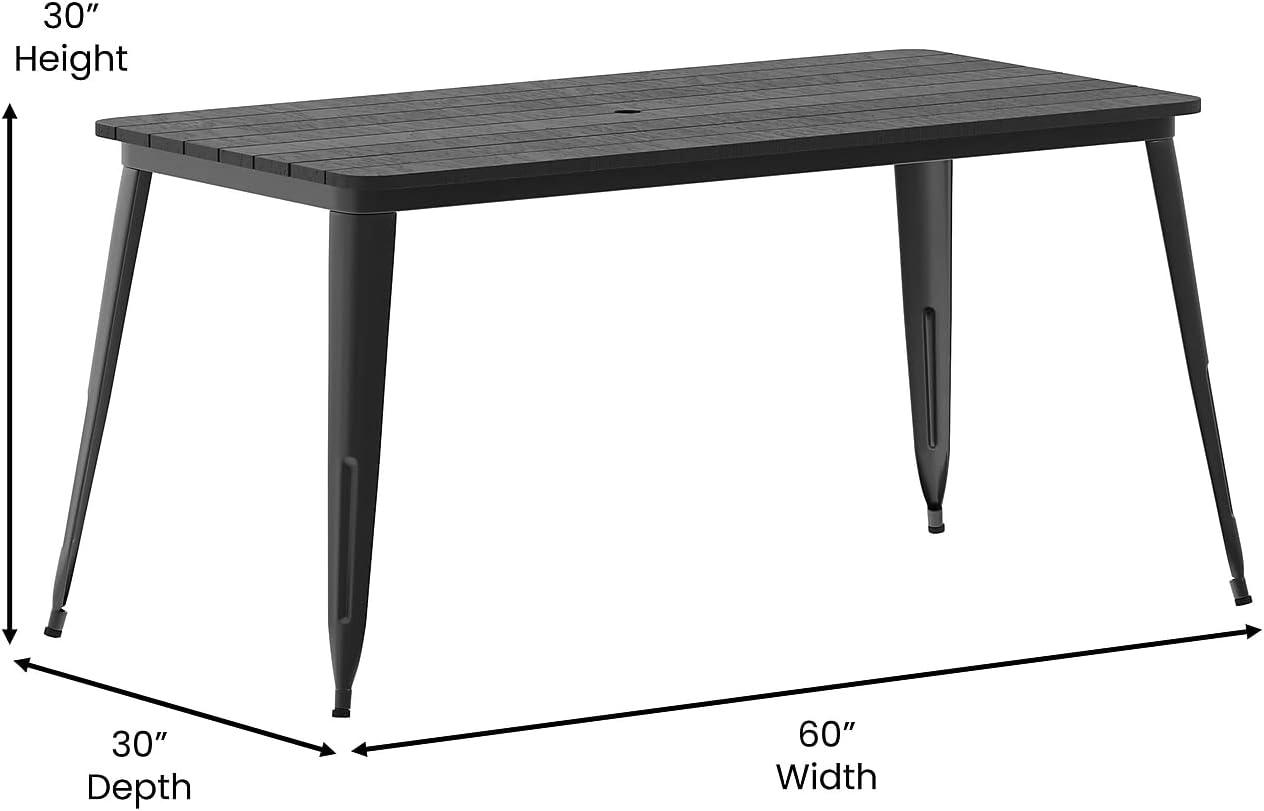 image:imageFlash Furniture Declan Commercial Outdoor Dining Table with Umbrella Hole All Weather Poly Resin Top and Steel Base 30 x 60 BrownSilverBlack TopBlack Frame