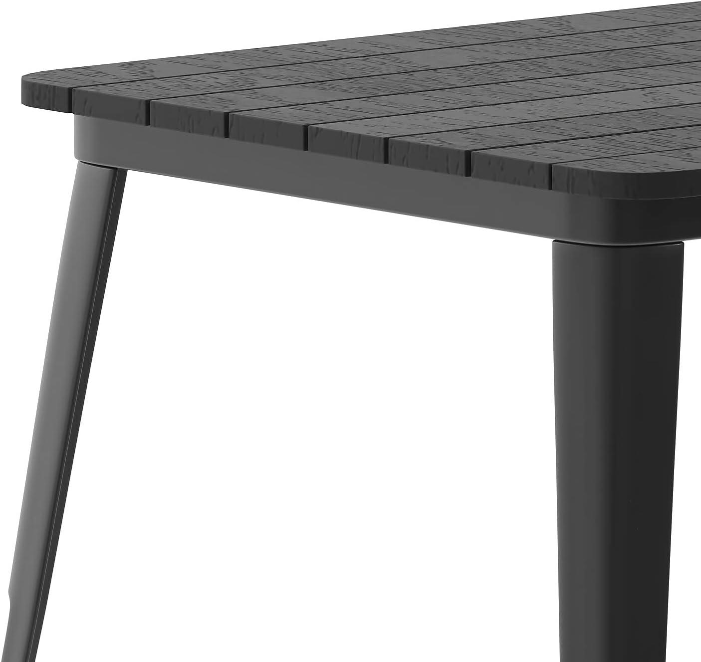 image:imageFlash Furniture Declan Commercial Outdoor Dining Table with Umbrella Hole All Weather Poly Resin Top and Steel Base 30 x 60 BrownSilverBlack TopBlack Frame