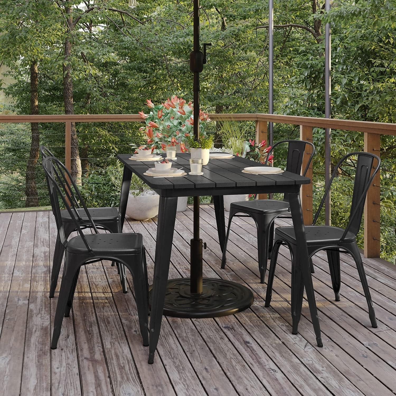 image:imageFlash Furniture Declan Commercial Outdoor Dining Table with Umbrella Hole All Weather Poly Resin Top and Steel Base 30 x 60 BrownSilverBlack TopBlack Frame