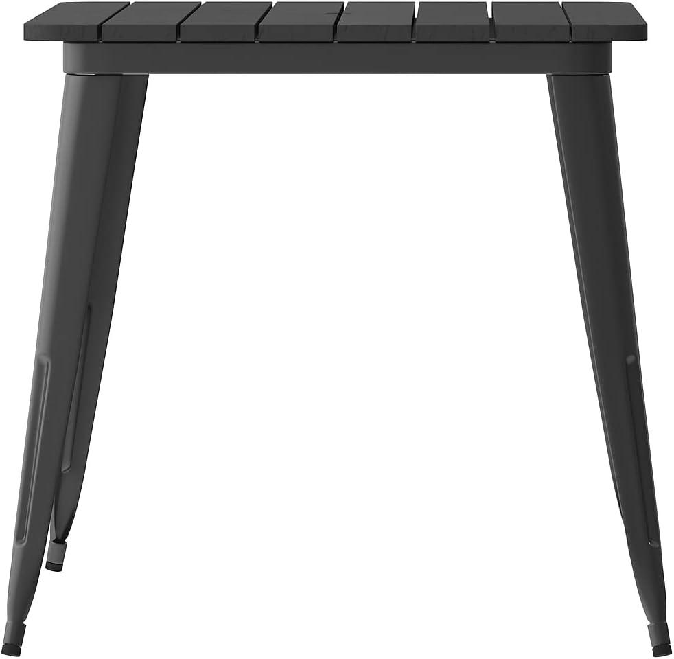 image:imageFlash Furniture Declan Commercial Outdoor Dining Table with Umbrella Hole All Weather Poly Resin Top and Steel Base 30 x 60 BrownSilverBlack TopBlack Frame