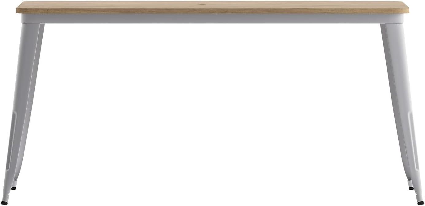 image:imageFlash Furniture Declan Commercial Outdoor Dining Table with Umbrella Hole All Weather Poly Resin Top and Steel Base 30 x 60 BrownSilverBrown TopSilver Frame