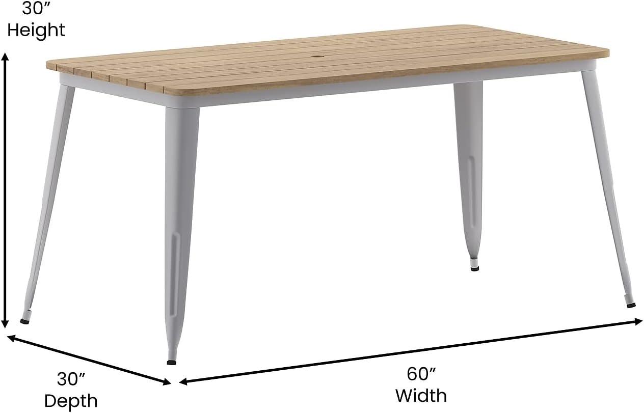 image:imageFlash Furniture Declan Commercial Outdoor Dining Table with Umbrella Hole All Weather Poly Resin Top and Steel Base 30 x 60 BrownSilverBrown TopSilver Frame