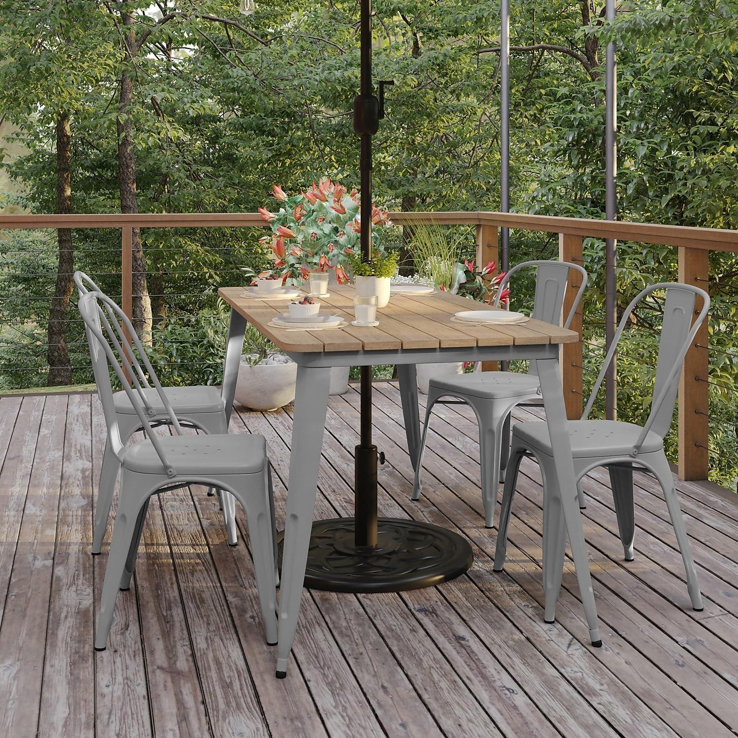 image:imageFlash Furniture Declan Commercial Outdoor Dining Table with Umbrella Hole All Weather Poly Resin Top and Steel Base 30 x 60 BrownSilverBrown TopSilver Frame