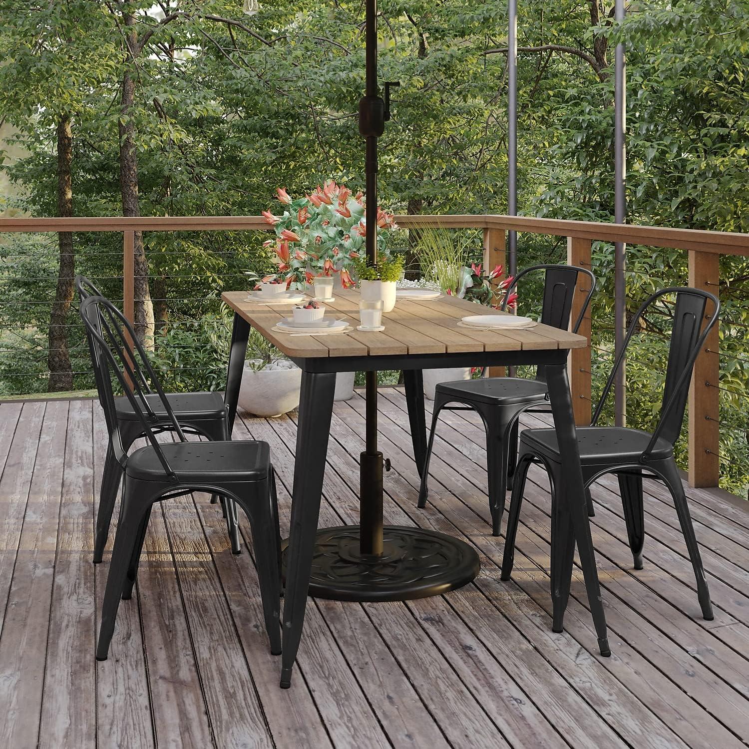 image:imageFlash Furniture Declan Commercial Outdoor Dining Table with Umbrella Hole All Weather Poly Resin Top and Steel Base 30 x 60 BrownSilverBrownBlack