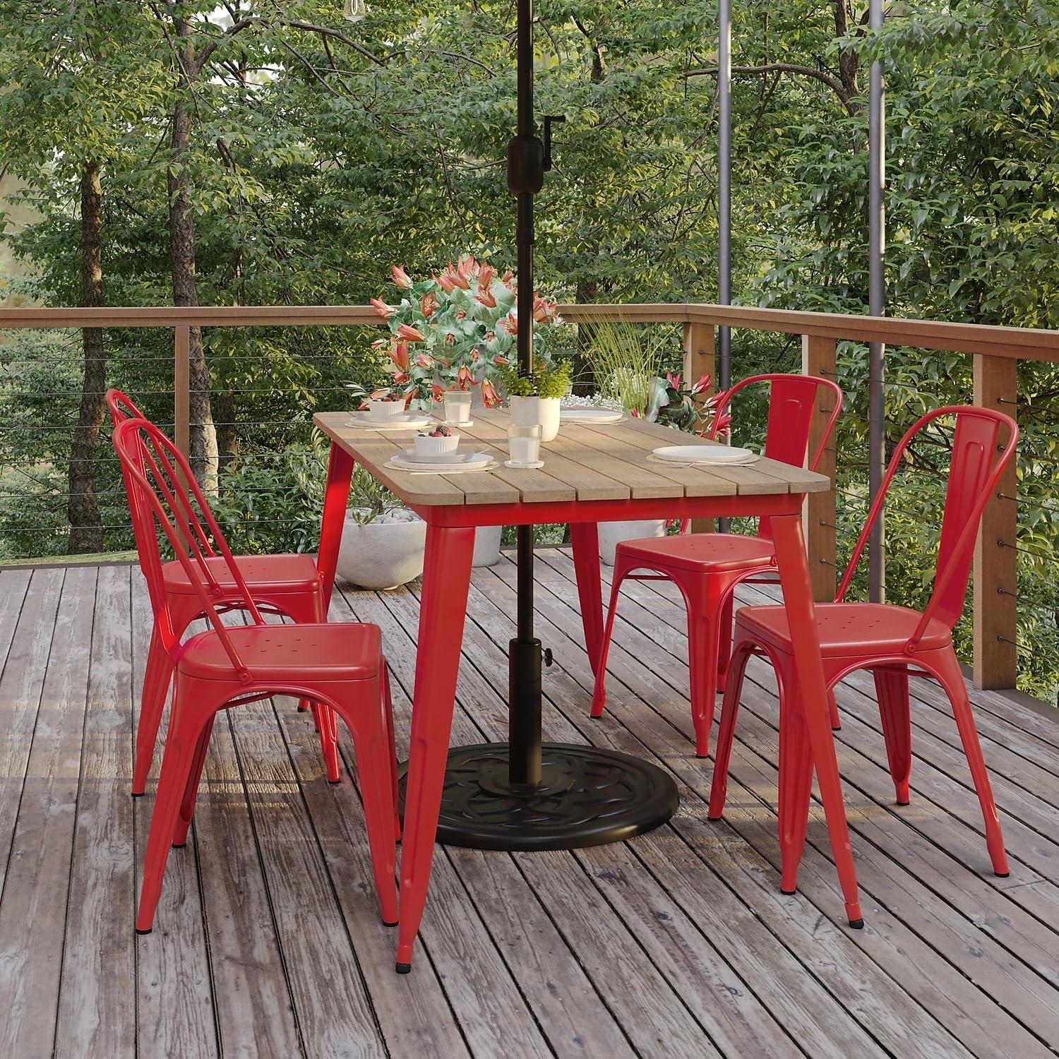 image:imageFlash Furniture Declan Commercial Outdoor Dining Table with Umbrella Hole All Weather Poly Resin Top and Steel Base 30 x 60 BrownSilverBrownRed