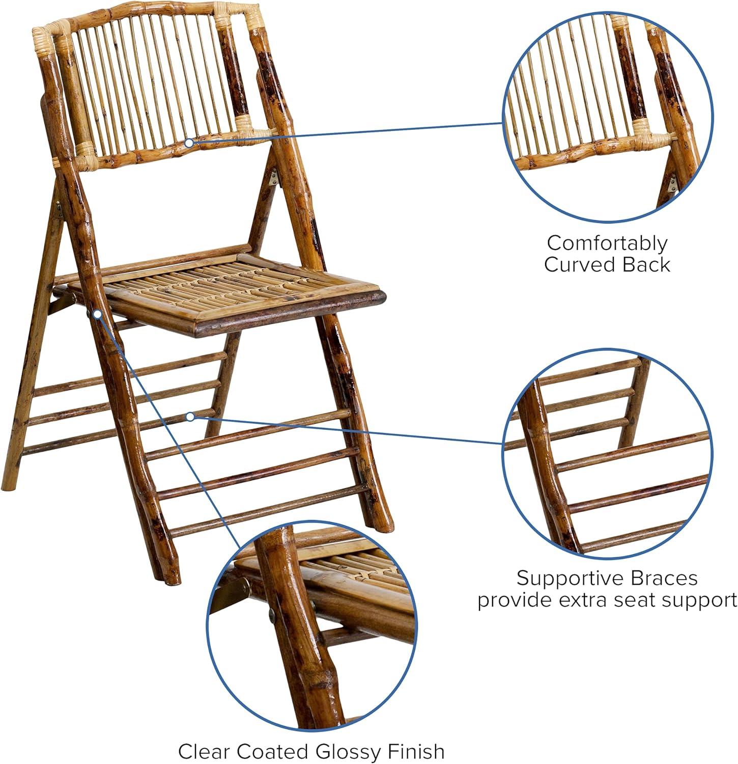 image:imageFlash Furniture Folding Bohemian Bamboo Chairs with Curved Backs Modern Bamboo Folding Dining Chairs 300 lb Static Weight Capacity Set of 2Set of 4