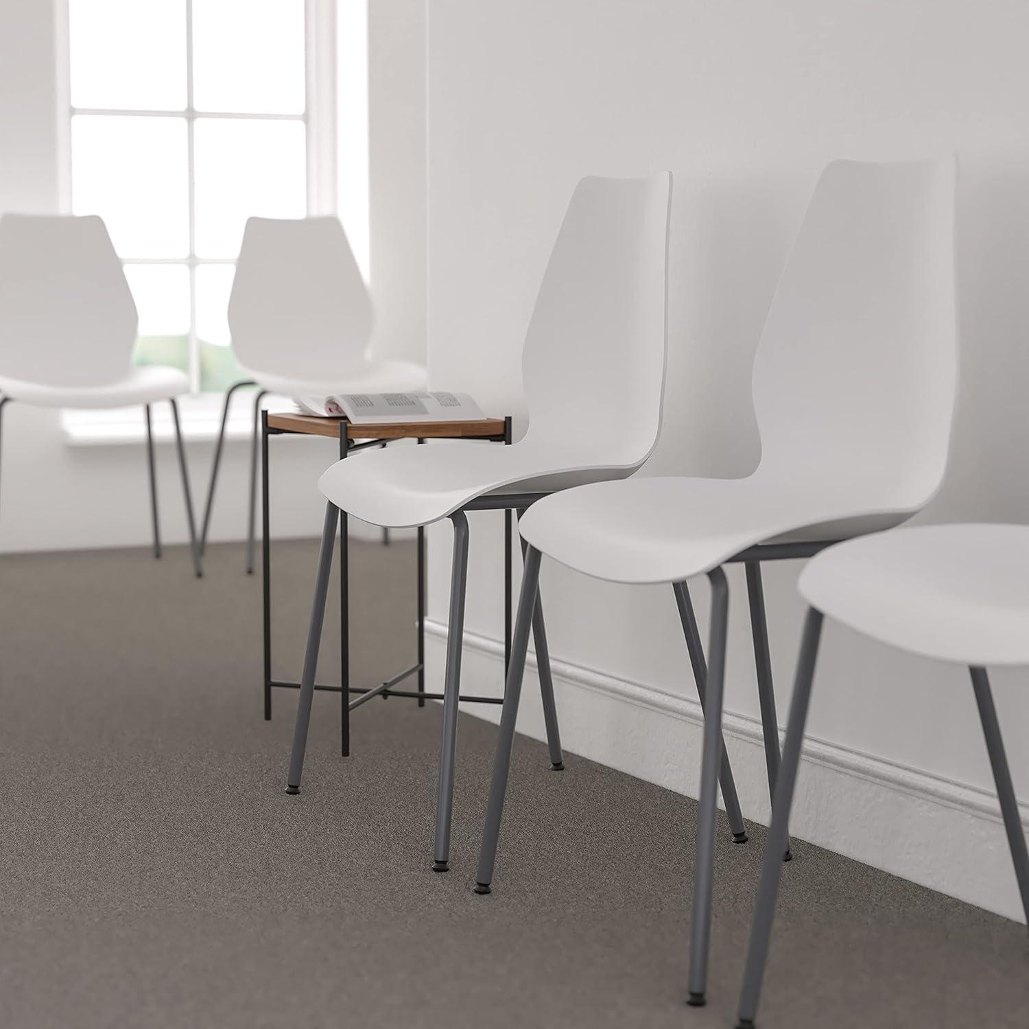 image:imageFlash Furniture HERCULES Series 770 lb Capacity White Stack Chair with Lumbar Support and Silver FrameWhite