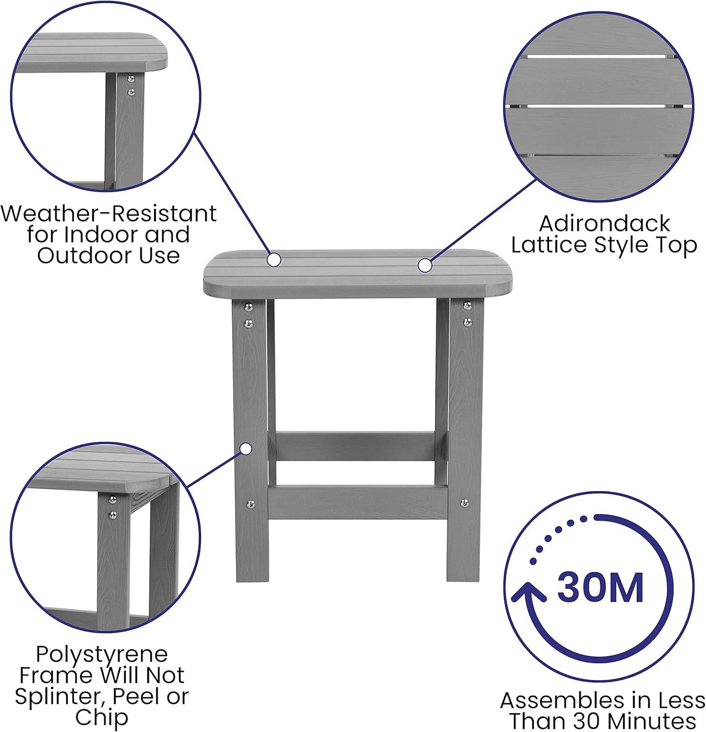 image:imageFlash Furniture Set of 2 Gray Poly Resin Adirondack Chairs amp Commercial Poly Resin Adirondack Side Table All Weather