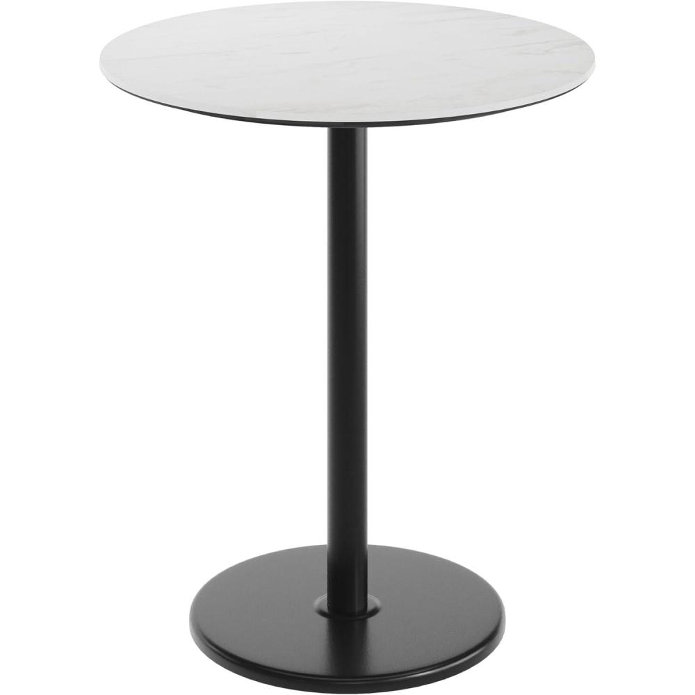image:imageFlash Furniture Acadia 36 Round Indoor Gray Faux Concrete Tabletop with 24 Round Black Bar Height Base Seamless TopGuard HPL Top and EdgeWhite Faux MarbleBlack Base