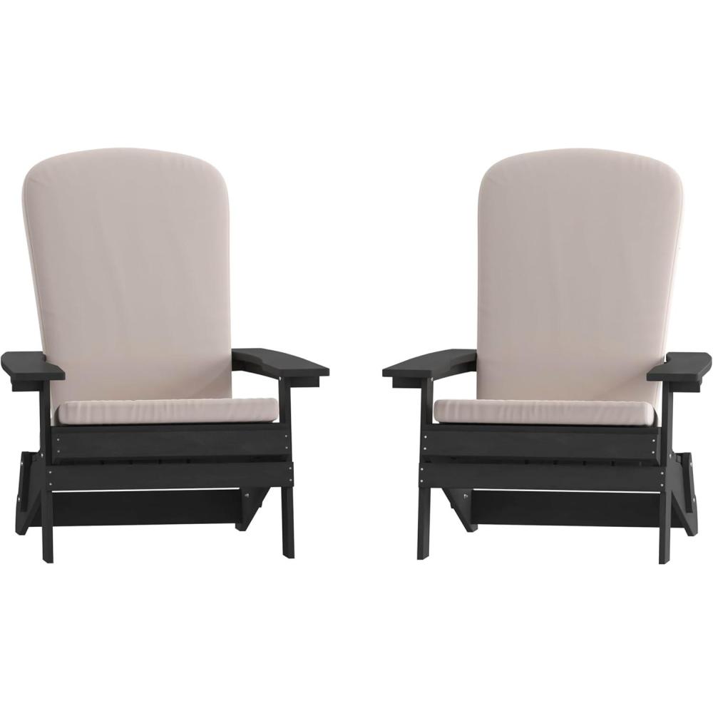 image:imageFlash Furniture Charlestown Folding Adirondack Chairs Poly Resin FrameAllWeather CushionsIndoorOutdoor Use Set of 2 WhiteTealBlackCream