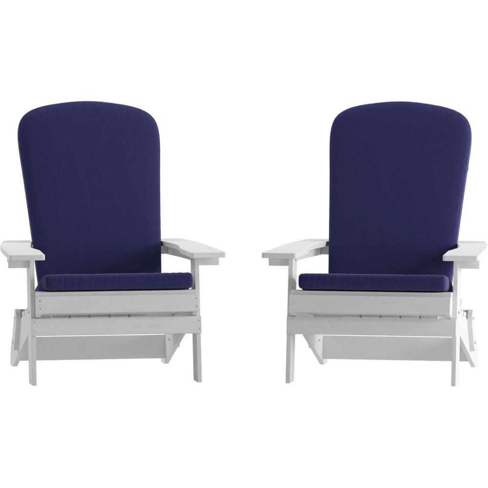 image:imageFlash Furniture Charlestown Folding Adirondack Chairs Poly Resin FrameAllWeather CushionsIndoorOutdoor Use Set of 2 WhiteTealWhiteBlue