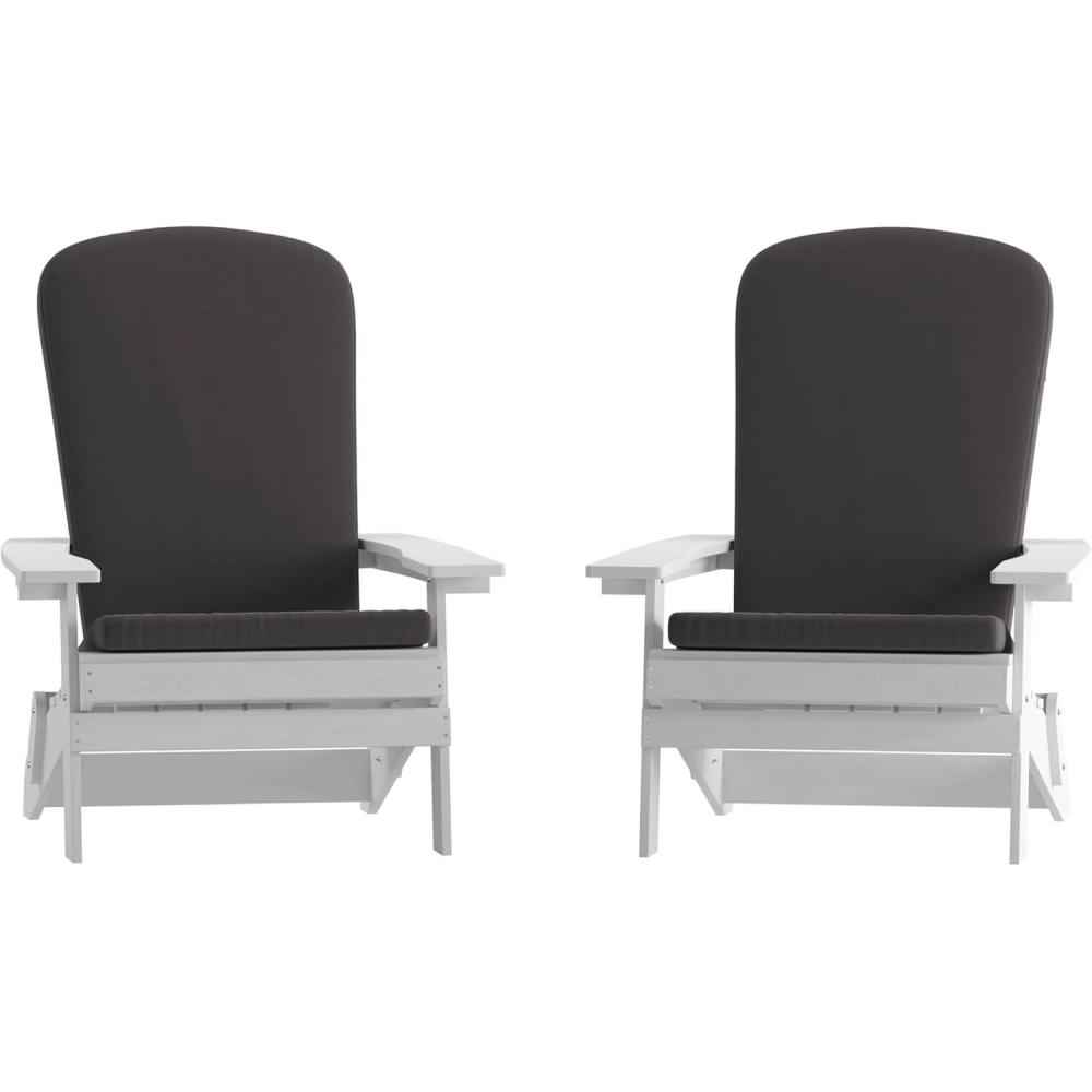image:imageFlash Furniture Charlestown Folding Adirondack Chairs Poly Resin FrameAllWeather CushionsIndoorOutdoor Use Set of 2 WhiteTealWhiteGray