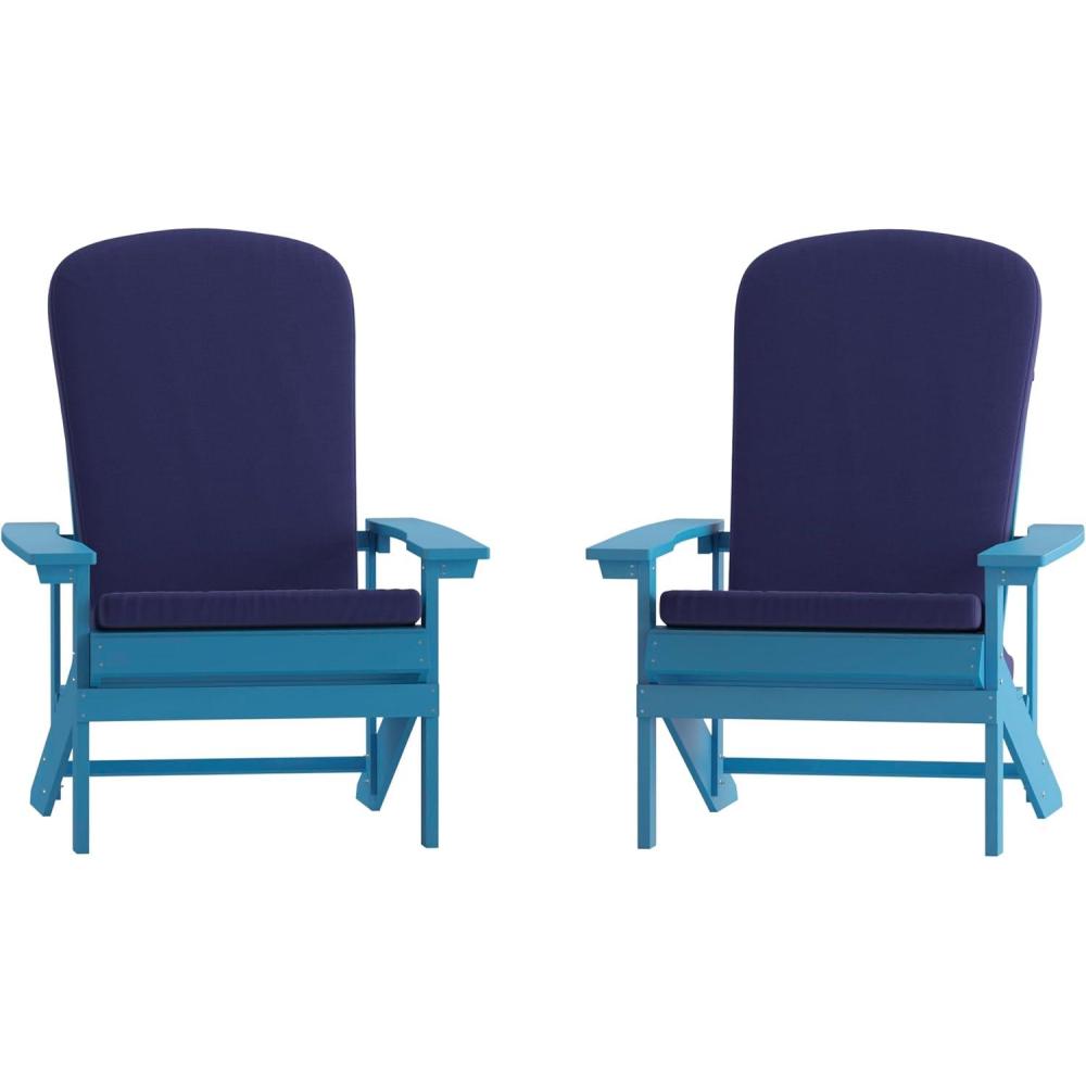 image:imageFlash Furniture Charlestown Set of 2 Adirondack Chairs with Cushions Slate Gray Poly Resin Frame Cream AllWeather Cushions IndoorOutdoor UseBlue