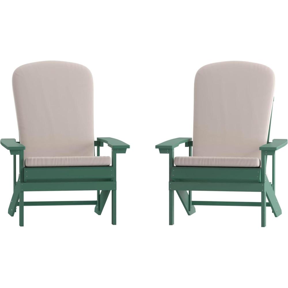 image:imageFlash Furniture Charlestown Set of 2 Adirondack Chairs with Cushions Slate Gray Poly Resin Frame Cream AllWeather Cushions IndoorOutdoor UseGreenCream
