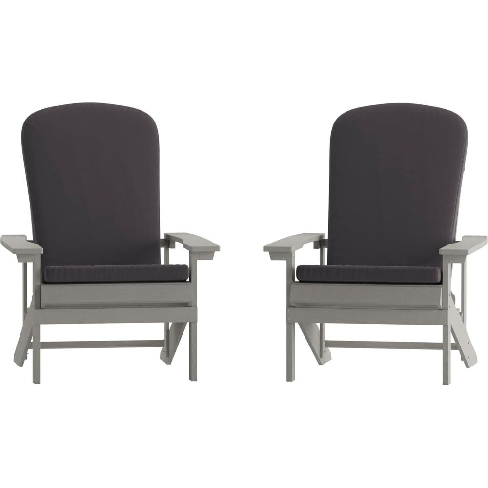 image:imageFlash Furniture Charlestown Set of 2 Adirondack Chairs with Cushions Slate Gray Poly Resin Frame Cream AllWeather Cushions IndoorOutdoor UseGrey