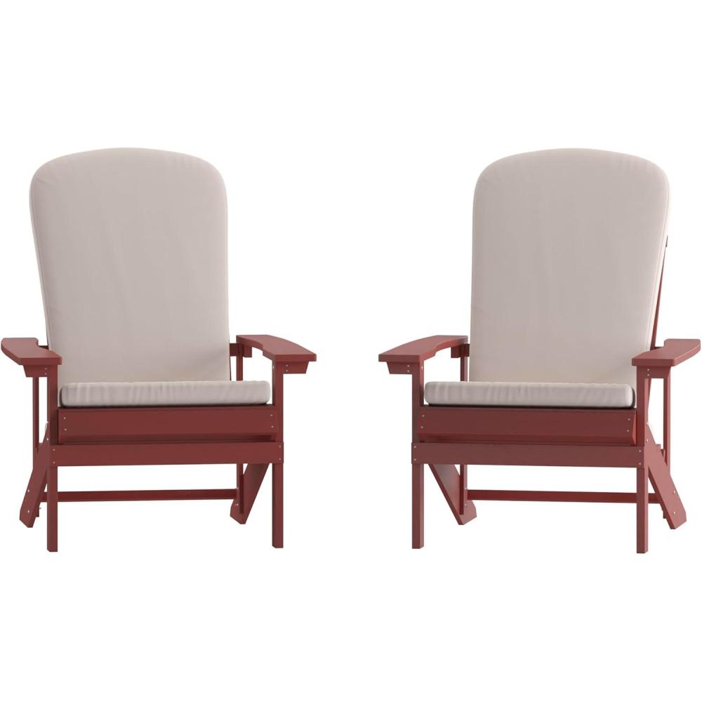 image:imageFlash Furniture Charlestown Set of 2 Adirondack Chairs with Cushions Slate Gray Poly Resin Frame Cream AllWeather Cushions IndoorOutdoor UseRedCream