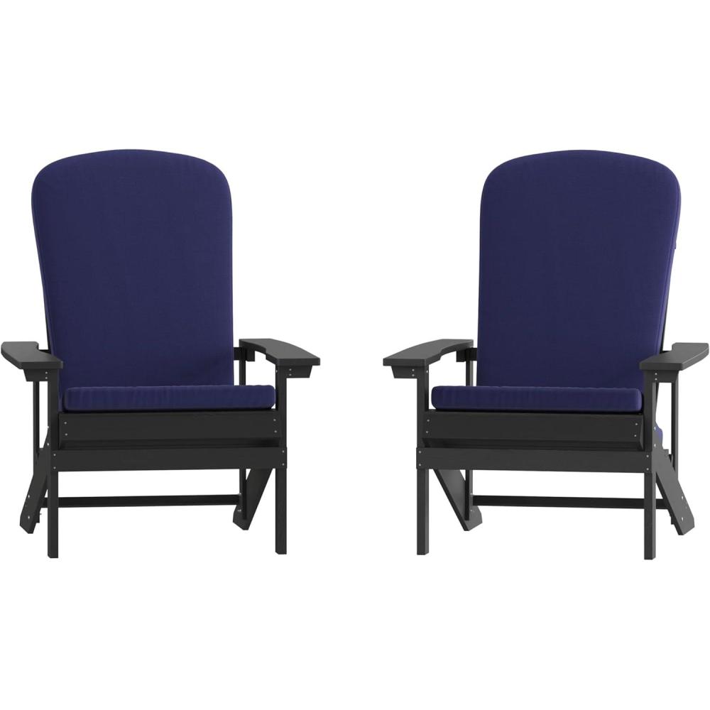 image:imageFlash Furniture Charlestown Set of 2 Adirondack Chairs with Cushions  Slate Gray Poly Resin Frame  Cream AllWeather Cushions  IndoorOutdoor UseSlate GrayBlue