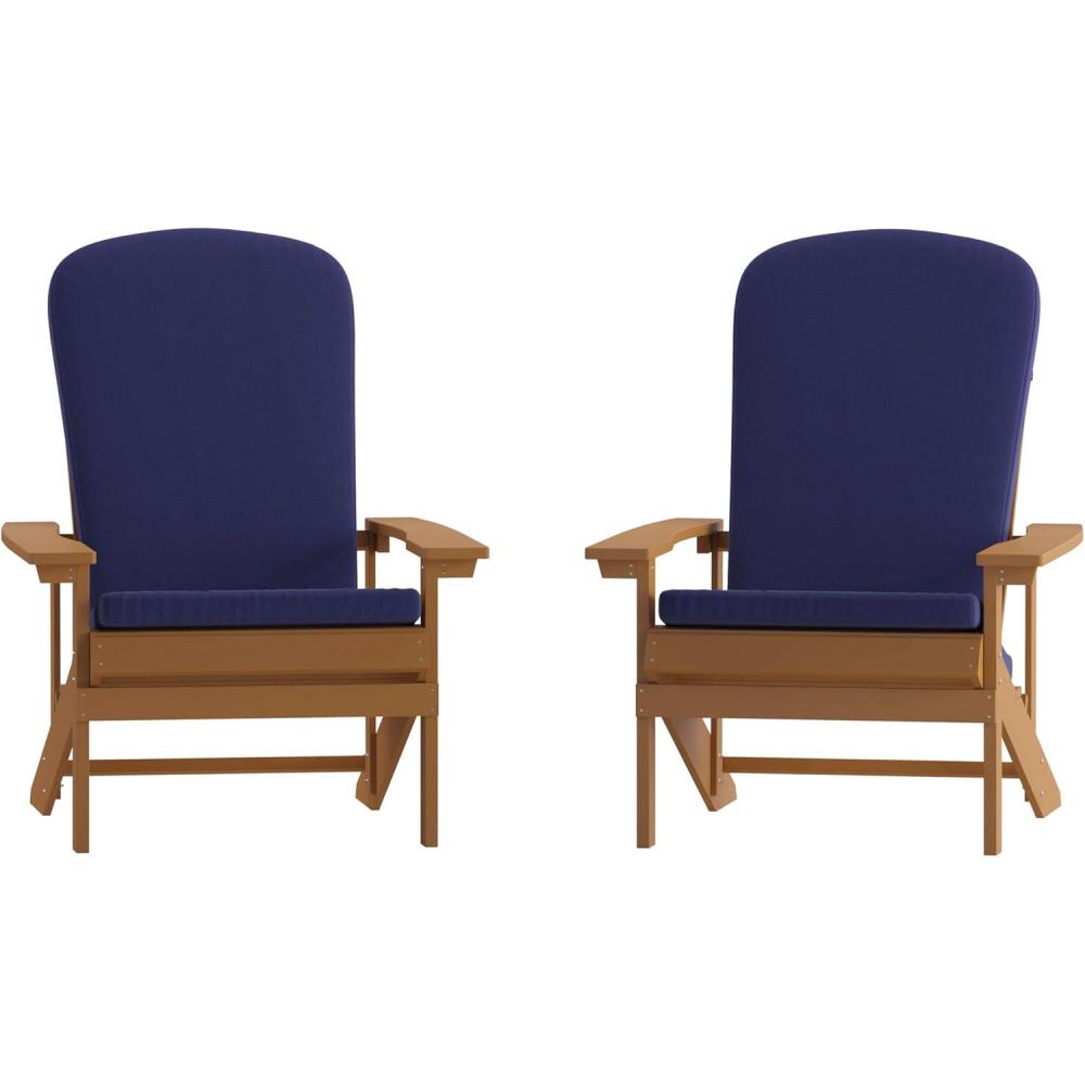 image:imageFlash Furniture Charlestown Set of 2 Adirondack Chairs with Cushions  Slate Gray Poly Resin Frame  Cream AllWeather Cushions  IndoorOutdoor UseTeakBlue