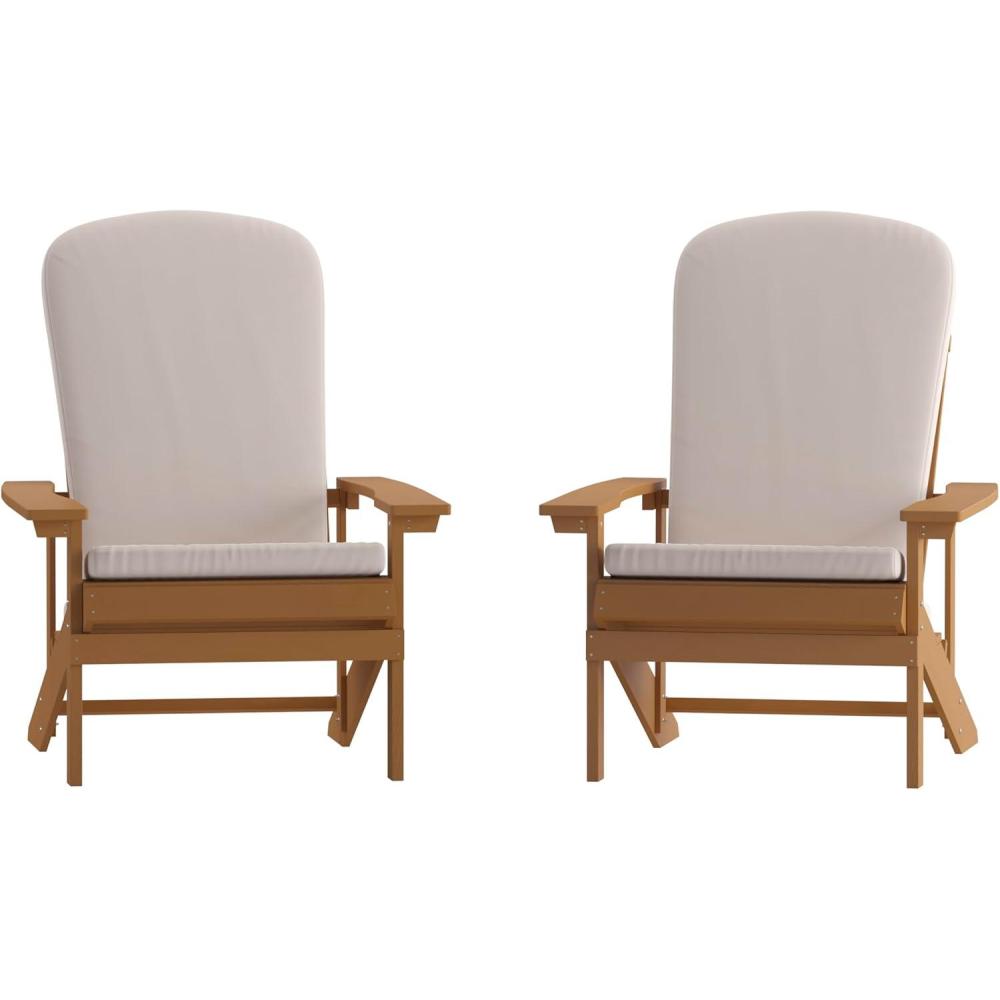 image:imageFlash Furniture Charlestown Set of 2 Adirondack Chairs with Cushions Slate Gray Poly Resin Frame Cream AllWeather Cushions IndoorOutdoor UseTeakCream