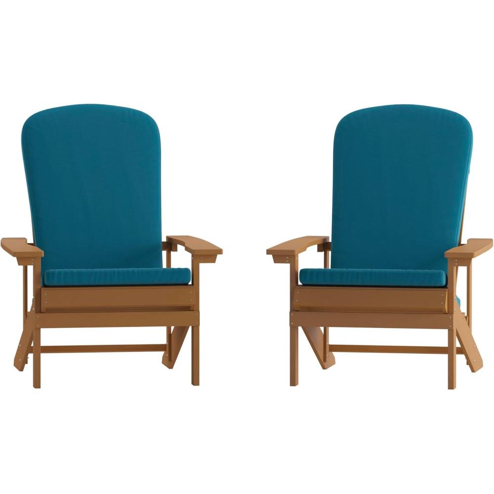 image:imageFlash Furniture Charlestown Set of 2 Adirondack Chairs with Cushions Slate Gray Poly Resin Frame Cream AllWeather Cushions IndoorOutdoor UseTeakTeal