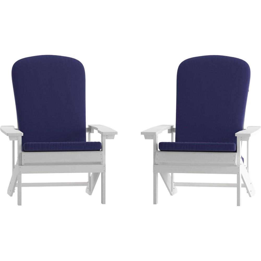 image:imageFlash Furniture Charlestown Set of 2 Adirondack Chairs with Cushions Slate Gray Poly Resin Frame Cream AllWeather Cushions IndoorOutdoor UseWhiteBlue