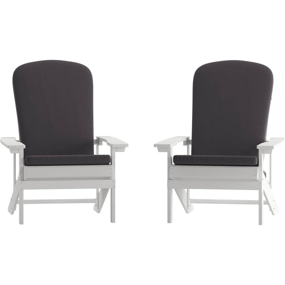 image:imageFlash Furniture Charlestown Set of 2 Adirondack Chairs with Cushions Slate Gray Poly Resin Frame Cream AllWeather Cushions IndoorOutdoor UseWhiteGray