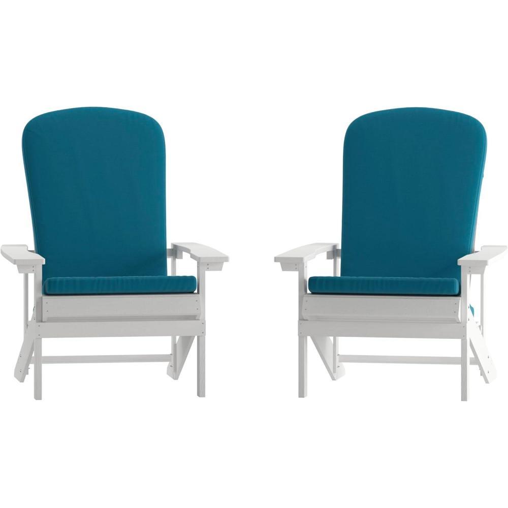 image:imageFlash Furniture Charlestown Set of 2 Adirondack Chairs with Cushions Slate Gray Poly Resin Frame Cream AllWeather Cushions IndoorOutdoor UseWhiteTeal