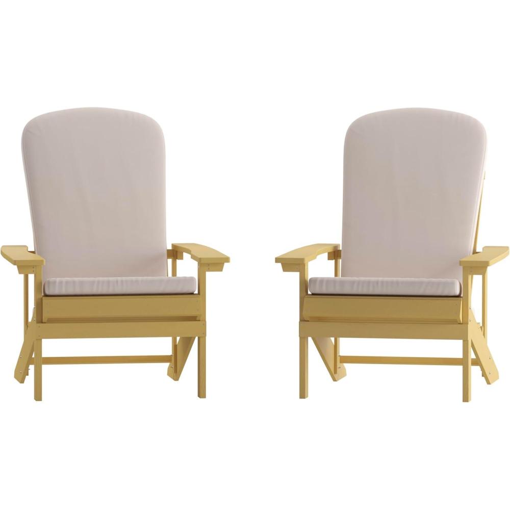 image:imageFlash Furniture Charlestown Set of 2 Adirondack Chairs with Cushions Slate Gray Poly Resin Frame Cream AllWeather Cushions IndoorOutdoor UseYellowCream