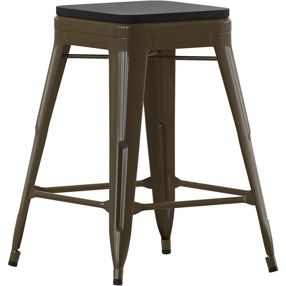 image:imageFlash Furniture Cierra 4 Pack Commercial Indoor Counter Height Stools  Gunmetal Galvanized Steel Frame  Black AllWeather Poly Resin Seat  24 High  Backless