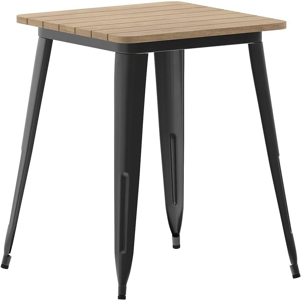 image:imageFlash Furniture Declan Commercial Outdoor Dining Table All Weather Poly Resin Top with Steel Base 2375 Square BrownSilverBrown TopBlack Frame