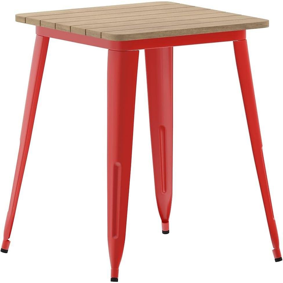 image:imageFlash Furniture Declan Commercial Outdoor Dining Table All Weather Poly Resin Top with Steel Base 2375 Square BrownSilverBrown TopRed Frame