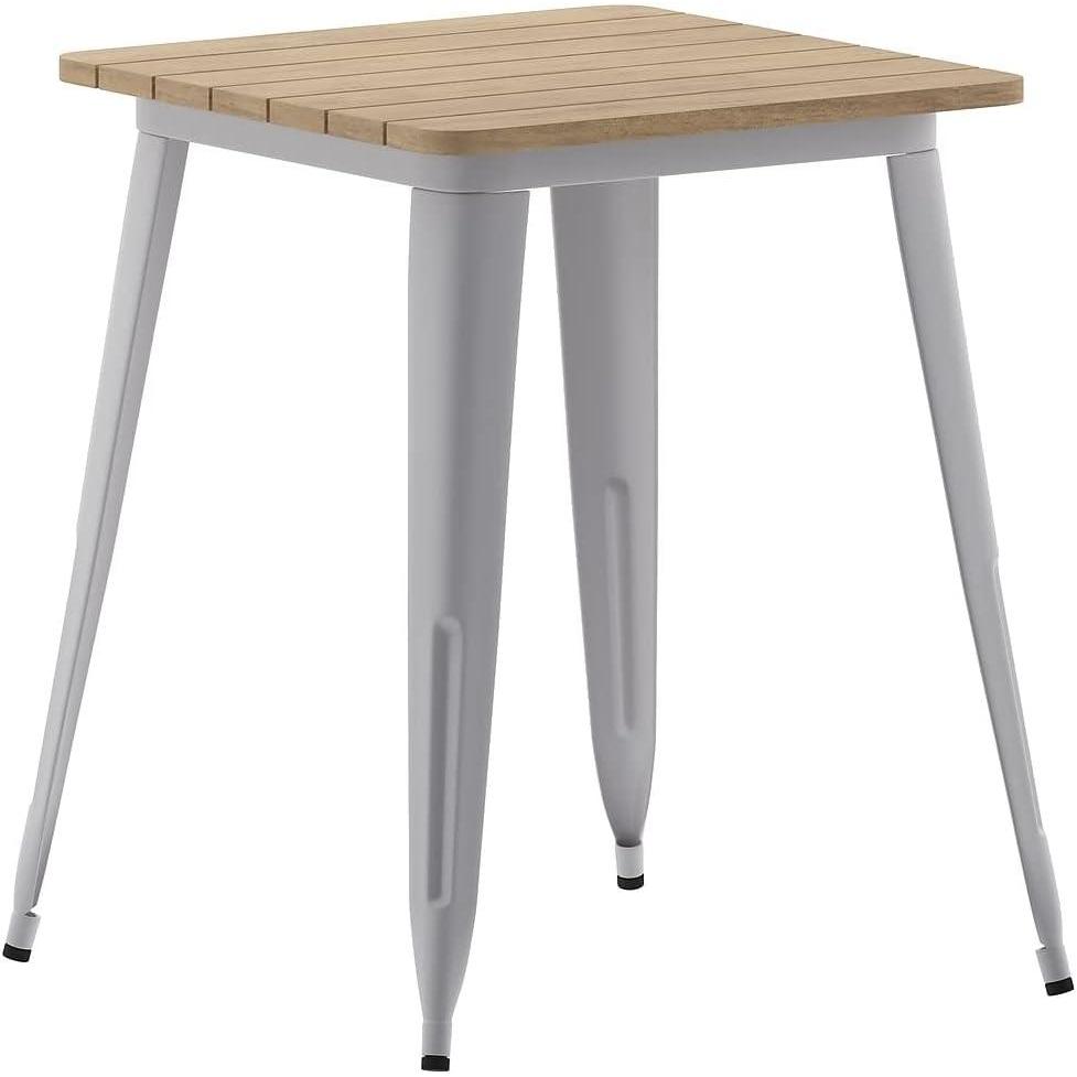 image:imageFlash Furniture Declan Commercial Outdoor Dining Table All Weather Poly Resin Top with Steel Base 2375 Square BrownSilverBrown TopSilver Frame
