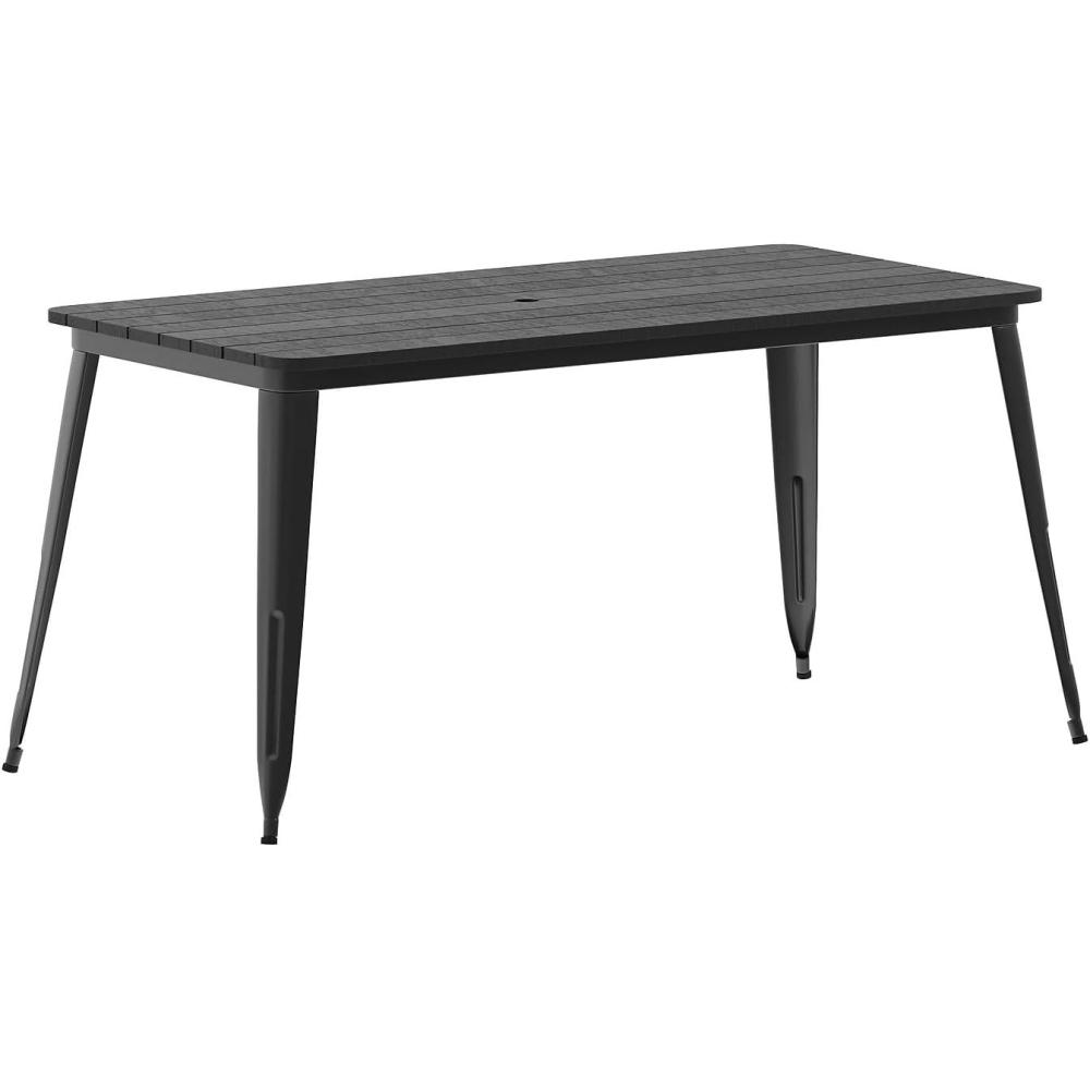 image:imageFlash Furniture Declan Commercial Outdoor Dining Table with Umbrella Hole All Weather Poly Resin Top and Steel Base 30 x 60 BrownSilverBlack TopBlack Frame