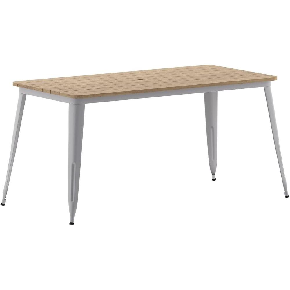 image:imageFlash Furniture Declan Commercial Outdoor Dining Table with Umbrella Hole All Weather Poly Resin Top and Steel Base 30 x 60 BrownSilverBrown TopSilver Frame