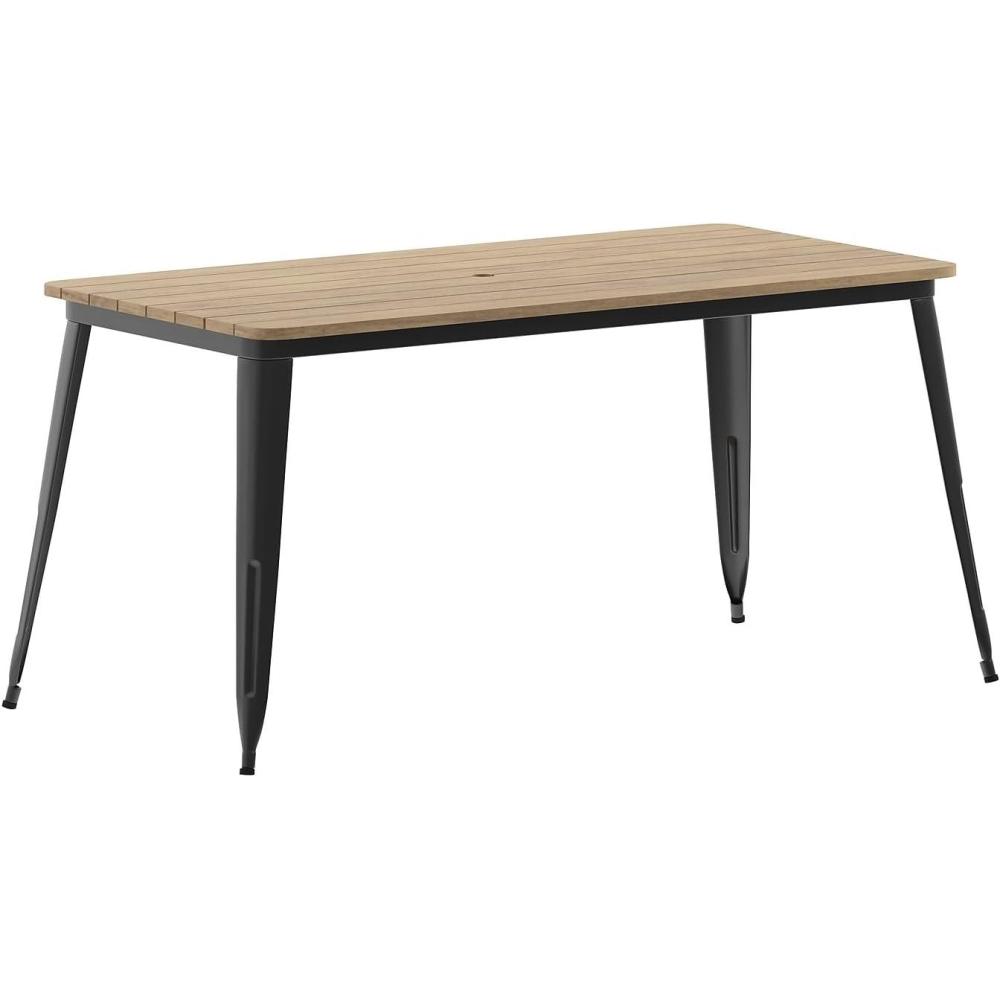 image:imageFlash Furniture Declan Commercial Outdoor Dining Table with Umbrella Hole All Weather Poly Resin Top and Steel Base 30 x 60 BrownSilverBrownBlack