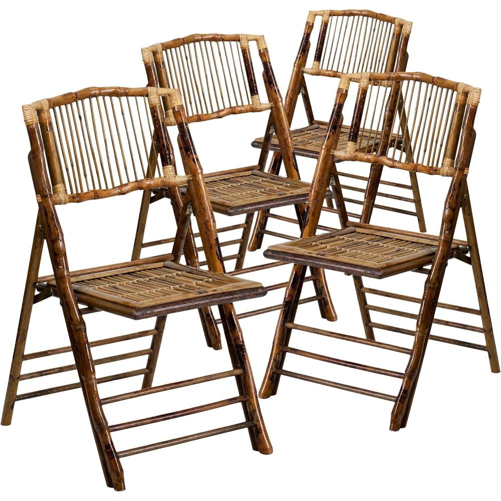 image:imageFlash Furniture Folding Bohemian Bamboo Chairs with Curved Backs Modern Bamboo Folding Dining Chairs 300 lb Static Weight Capacity Set of 2Set of 4