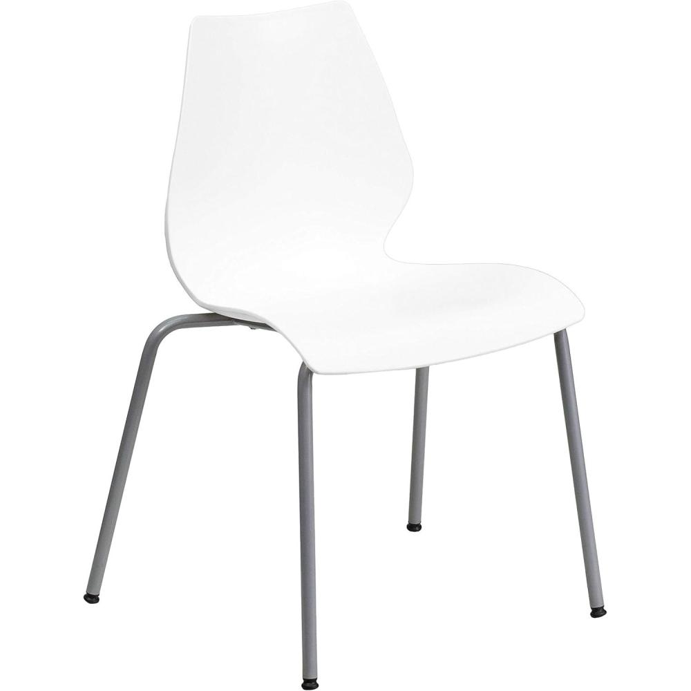 image:imageFlash Furniture HERCULES Series 770 lb Capacity White Stack Chair with Lumbar Support and Silver FrameWhite
